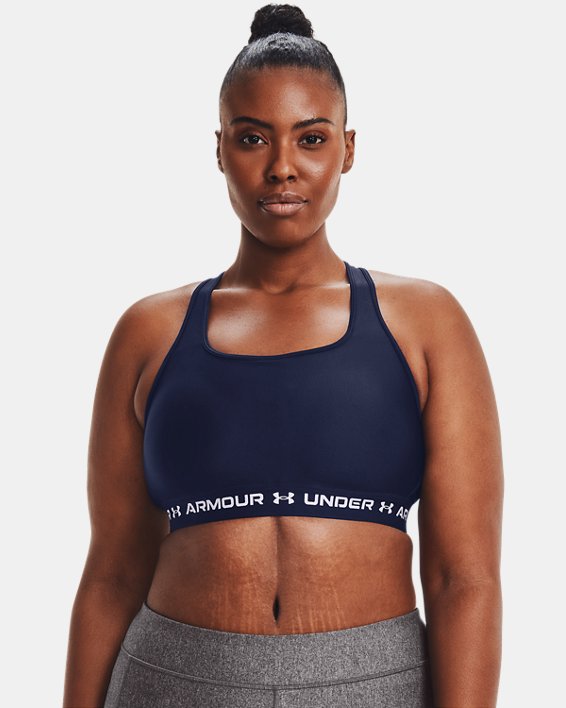 Women's Armour® Mid Crossback Sports Bra, Navy, pdpMainDesktop image number 3